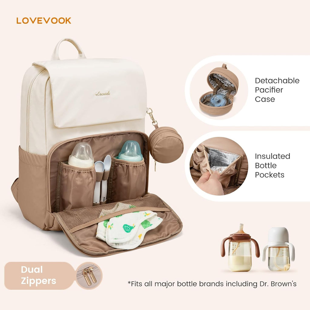 Diaper Bag Backpack, Baby Travel Bags for Boys & Girl, Toddler Waterproof Diaper Bag w/Changing Pad (Beige khaki