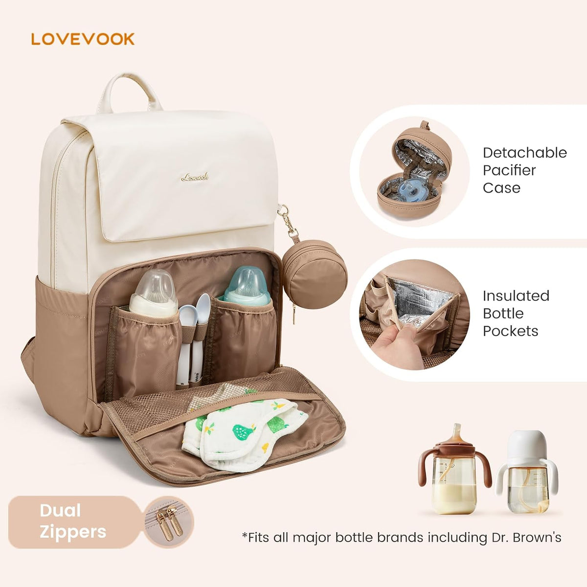 Diaper Bag Backpack, Baby Travel Bags for Boys & Girl, Toddler Waterproof Diaper Bag w/Changing Pad (Beige khaki