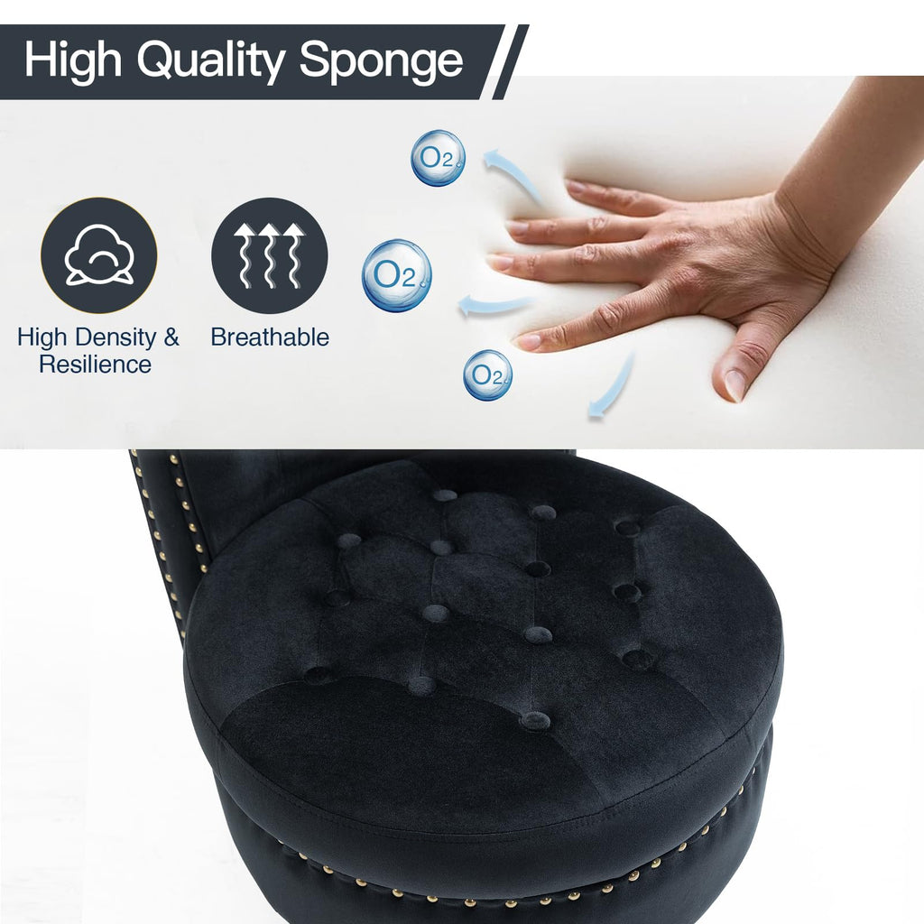 High Back Velvet Tufted Throne Chairs with Storage Set of 2, Black