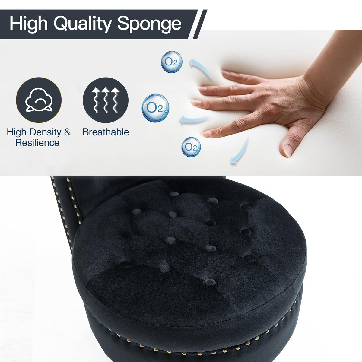 High Back Velvet Tufted Throne Chairs with Storage Set of 2, Black