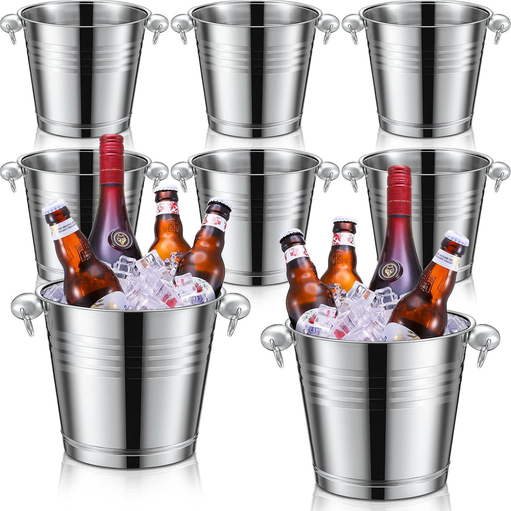 Stainless Steel Ice Bucket Champagne Bucket, Silver - Set of 8