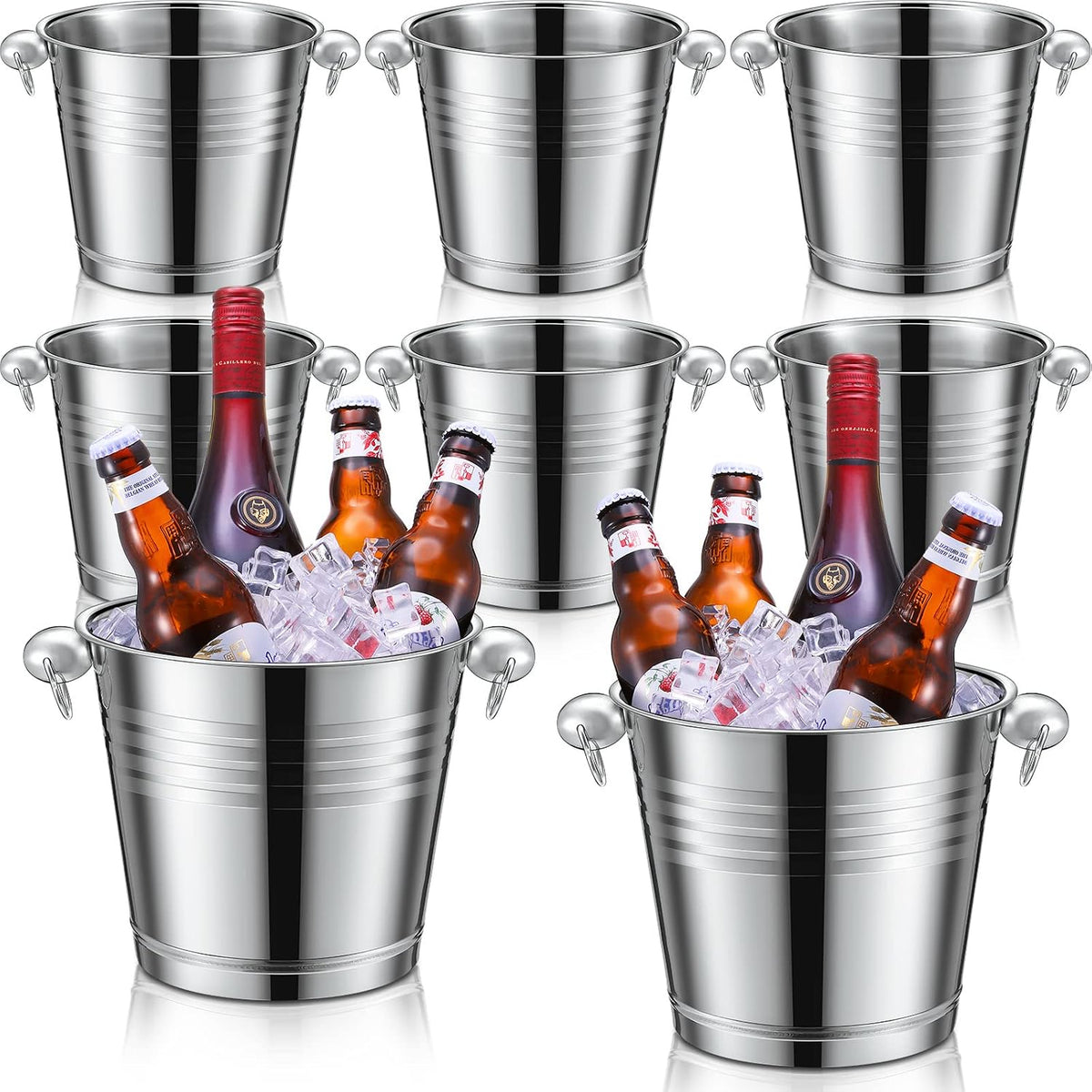 Stainless Steel Ice Bucket Champagne Bucket, Silver - Set of 8