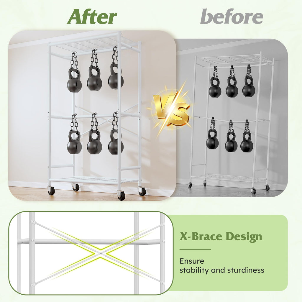 Rolling Clothes Rack with Cover, Heavy Duty Clothing Rack with Wheels, 120+ Garments Storage, Freestanding Portable
