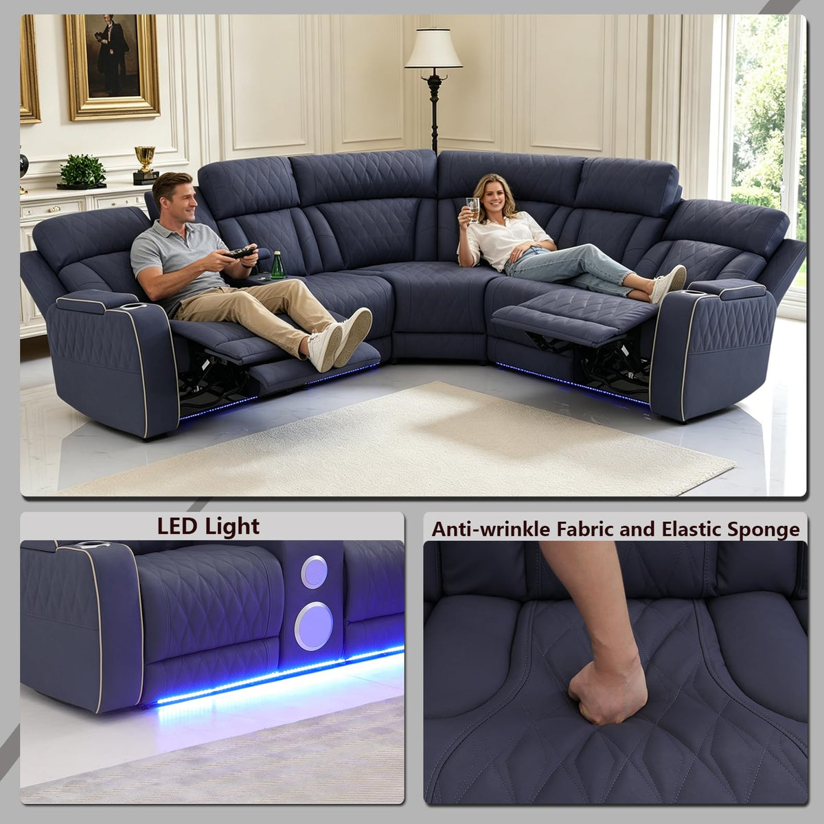 Power Recliner Sectional Sofa Set with Bass Speaker
