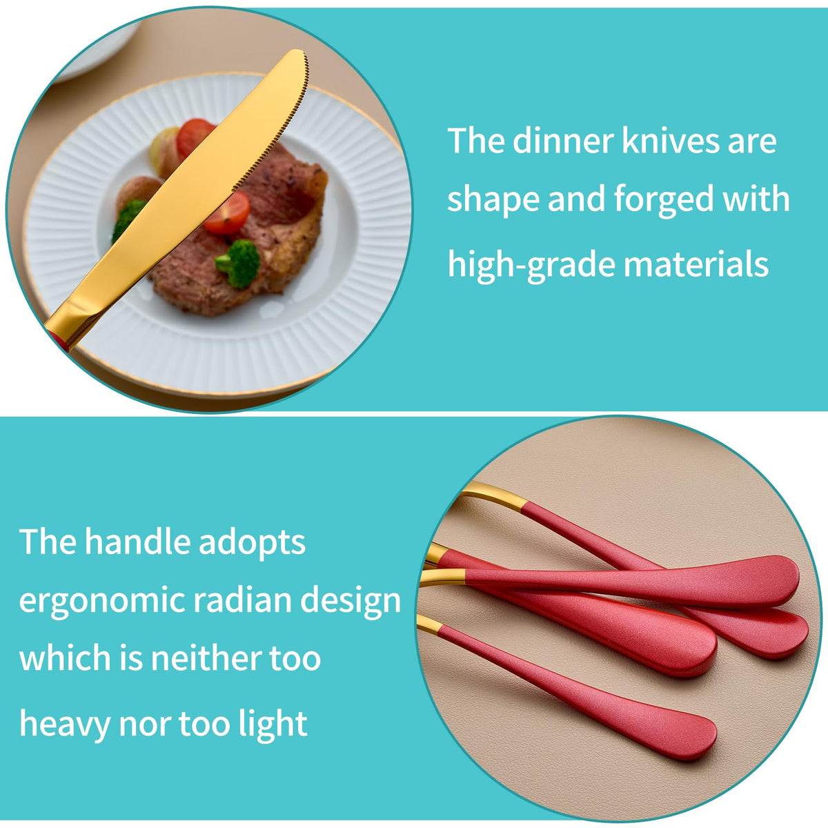 20-Piece Gold and Red Silverware Set for 4, 18/0 Stainless Steel Flatware Cutlery Utensils Set, Include Dinner