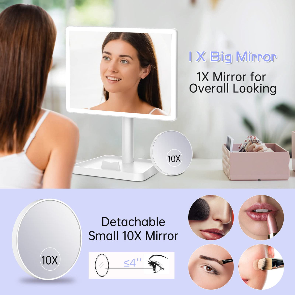 Large Makeup Vanity Mirror with Lights & 96 LED,White