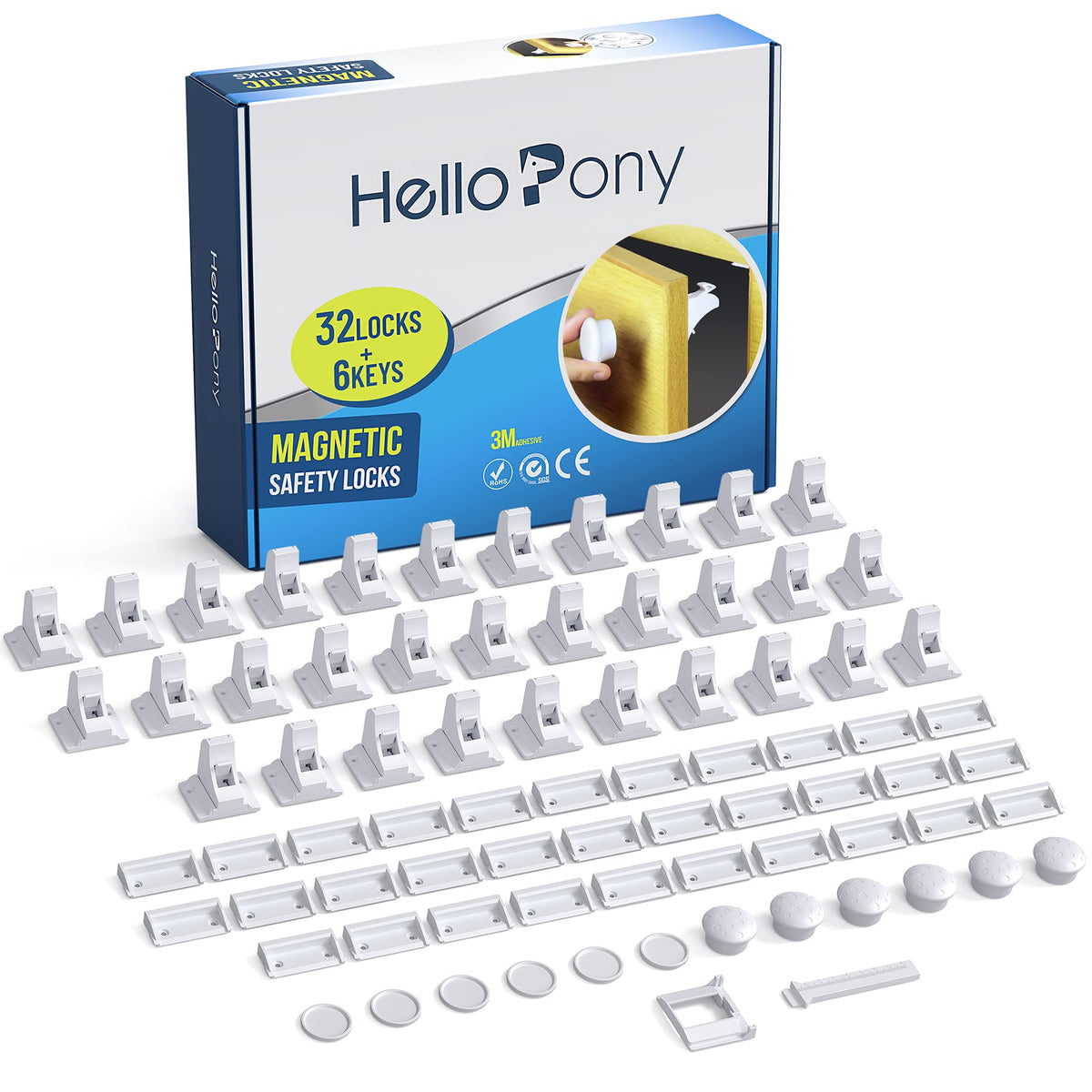 Upgraded Magnetic Cabinet Locks (32Locks and 6 Keys) Baby Proofing Magnetic Safety Locks with 3M Adhesive, One Minute