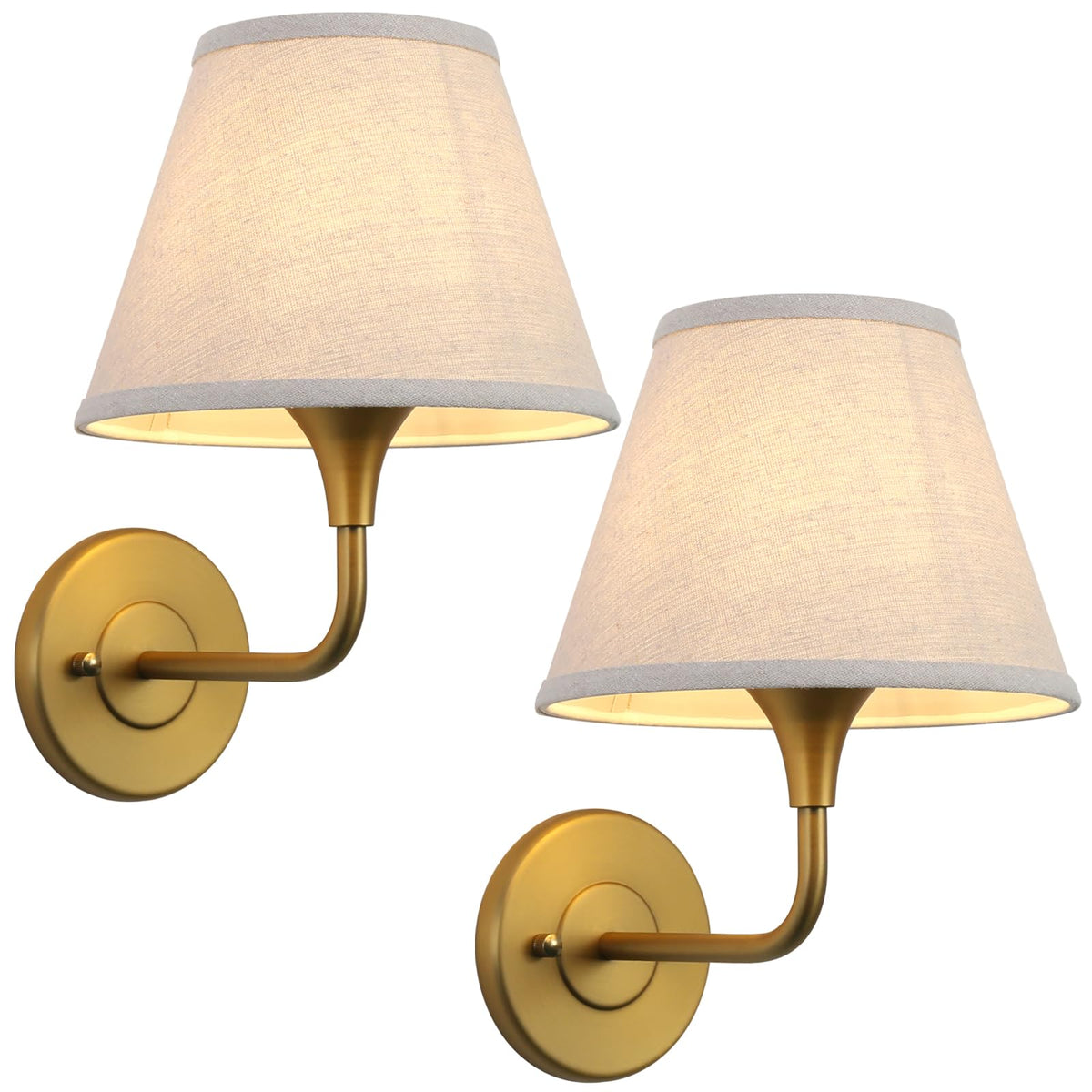 Wall Sconces Set of 2 Classic Gold Sconce with Linen Lampshade Set of Two Wall Light Bedroom Hallway Bathroom Stairs