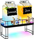 Drink Dispensers for Parties, 2 Pack 1 Gallon Glass Jars with LED Stand - Set of 2
