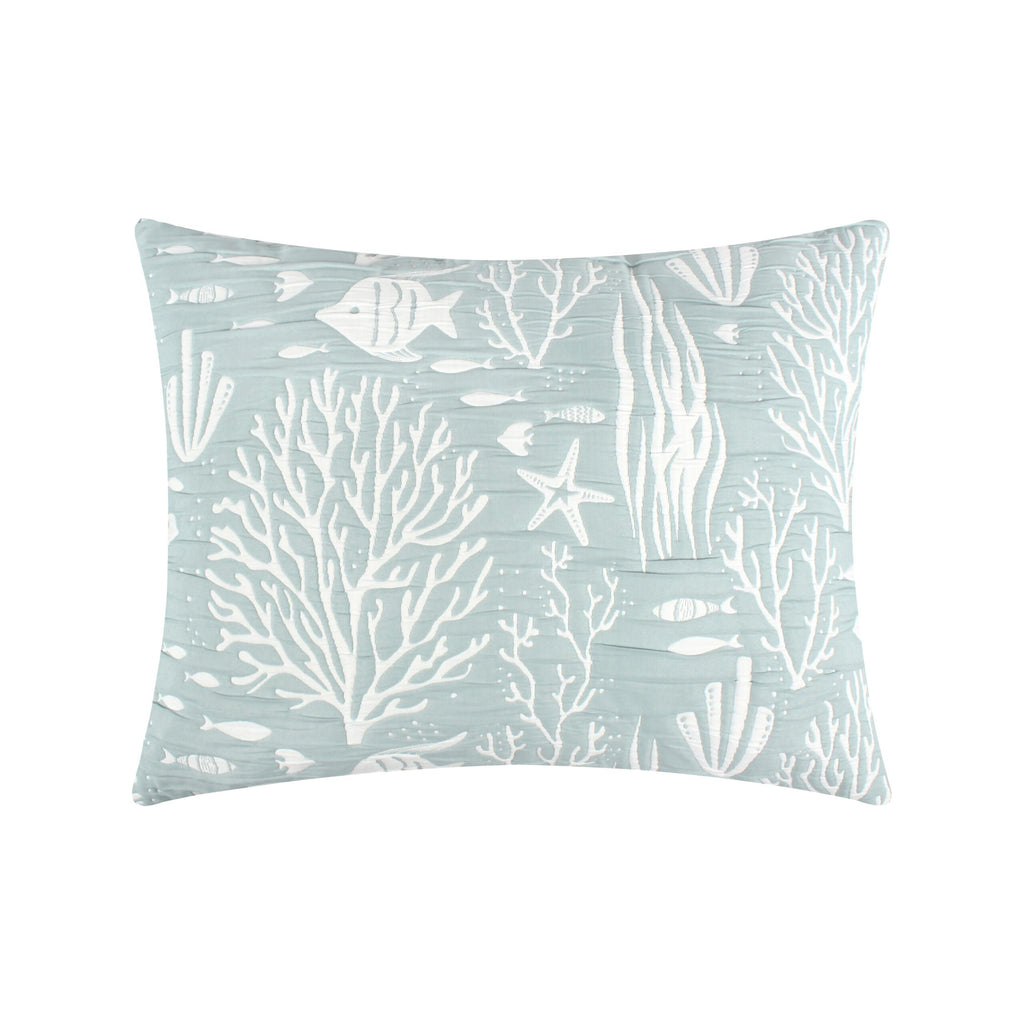 Home Coastal Paradise Woven Jacquard Matelasse Pillow Sham, Standard, Marina Seafoam