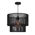 Woven Rattan Pendant Lamp, 16 Inch Large Natural Simple Hand Weaved Coastal Beach Black Rope Hanging Pendant Light