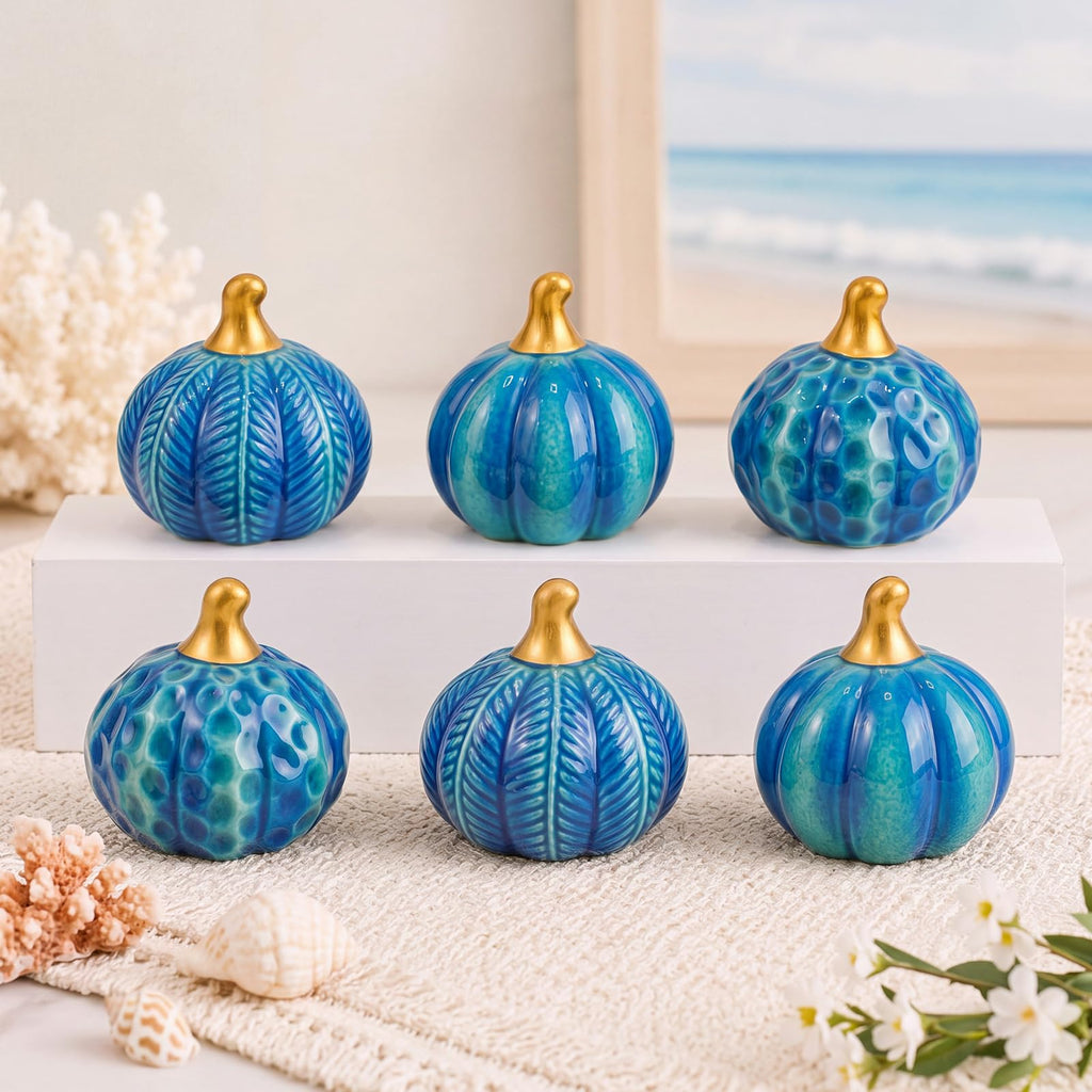 6 Pcs Coastal Ceramic Pumpkins Fall Table Centerpieces