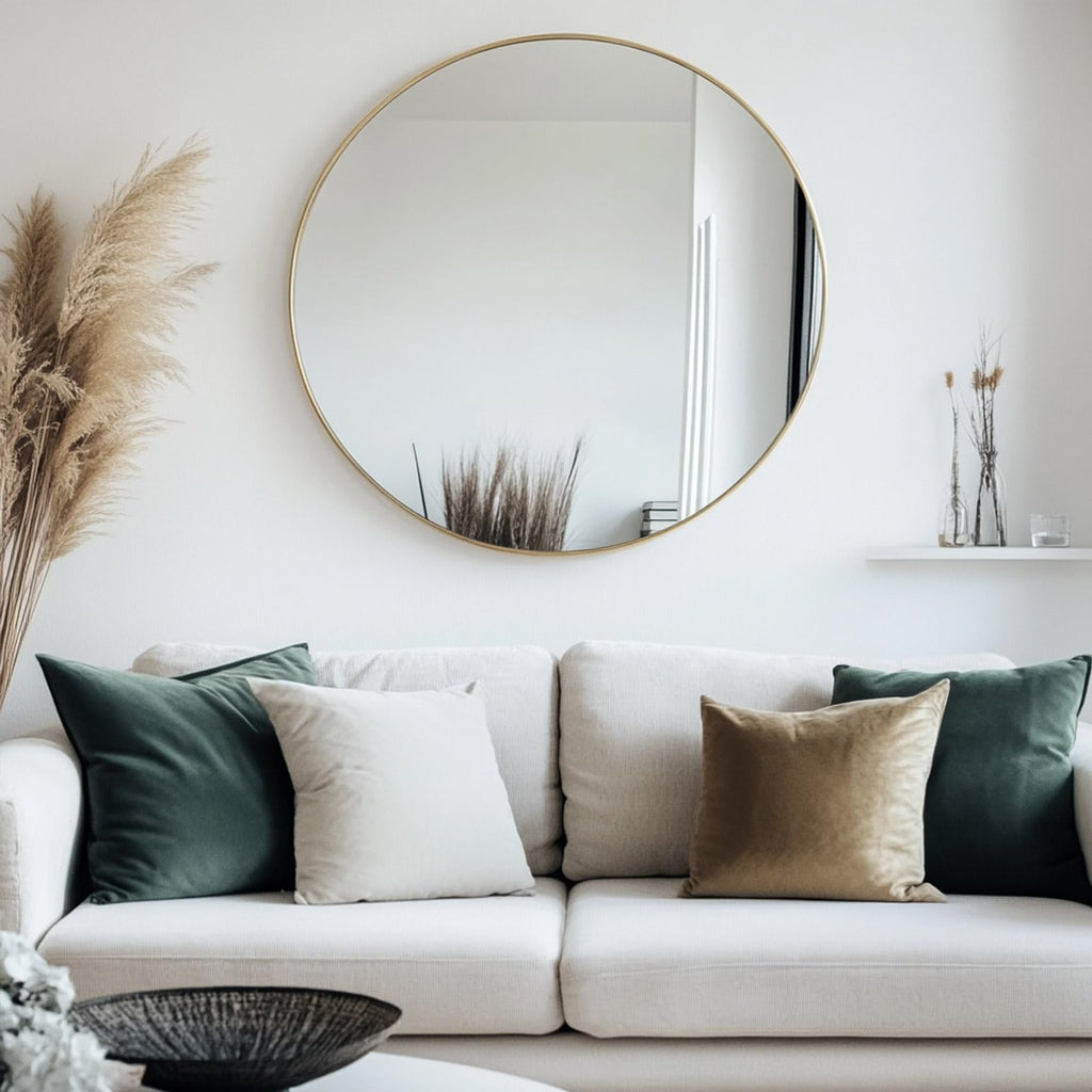 Round Mirror, 24 inch Glold Circle Mirror, Bruhsed Gold Metal Frame
