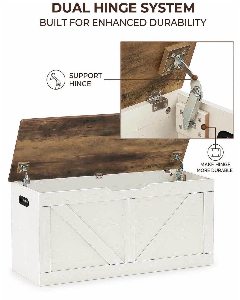 39.4" Storage Chest, Wooden Storage Bench, Brown and Rustic White