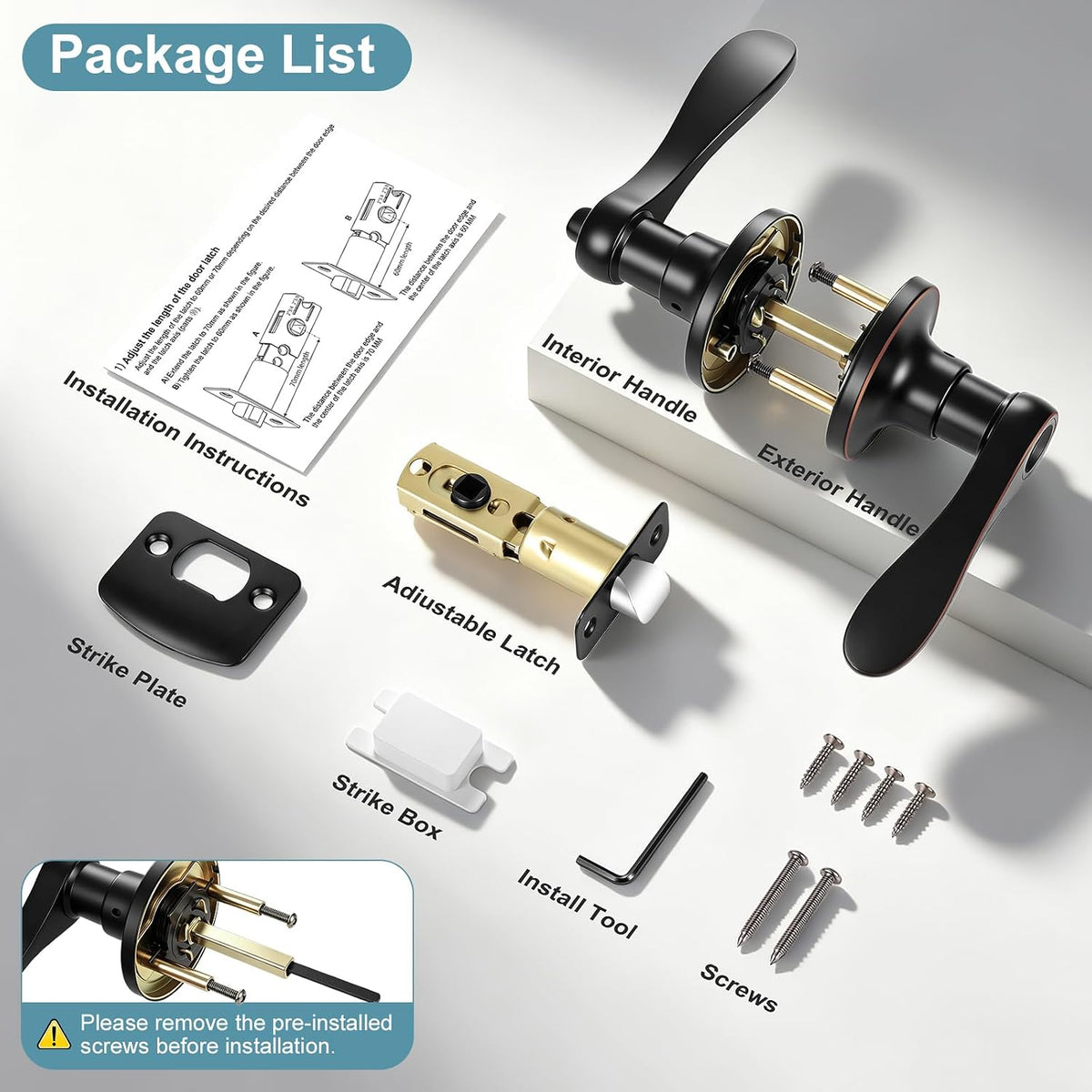 Oil Rubbed Bronze Privacy Door Knobs, Wave Style Keyless Interior Door Handle Bedroom, Heavy Duty Reversible Door
