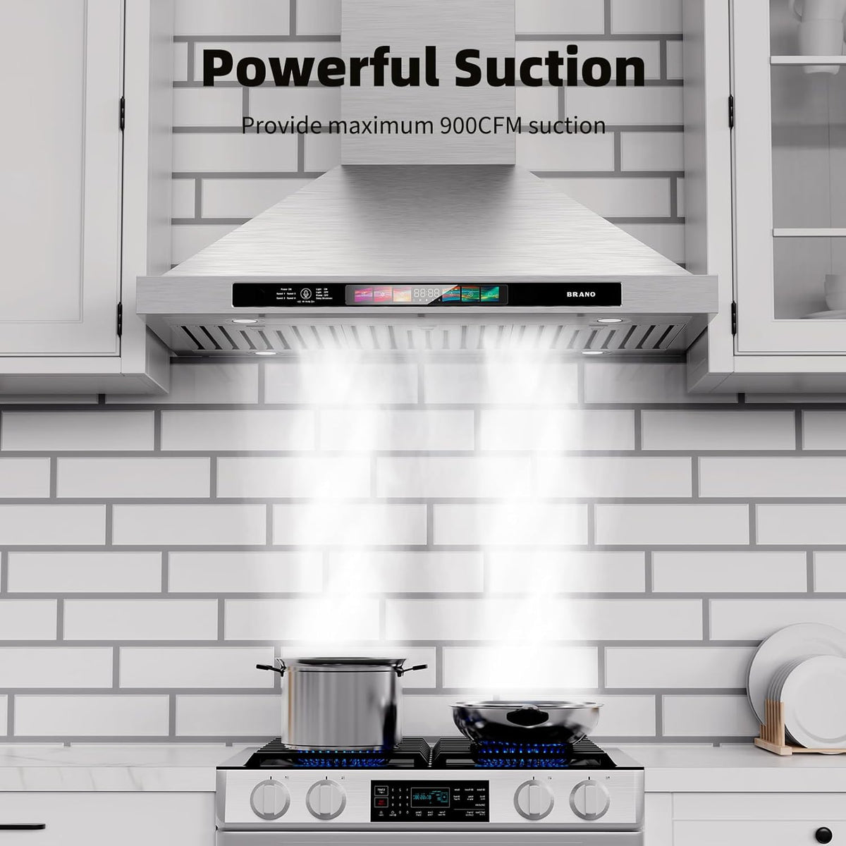 30 Inch Stainless Steel Wall Mount Range Hood 900 CFM 4 Speed Voice, Gesture & Touch Control, Adjustable LED Lights Memory Function