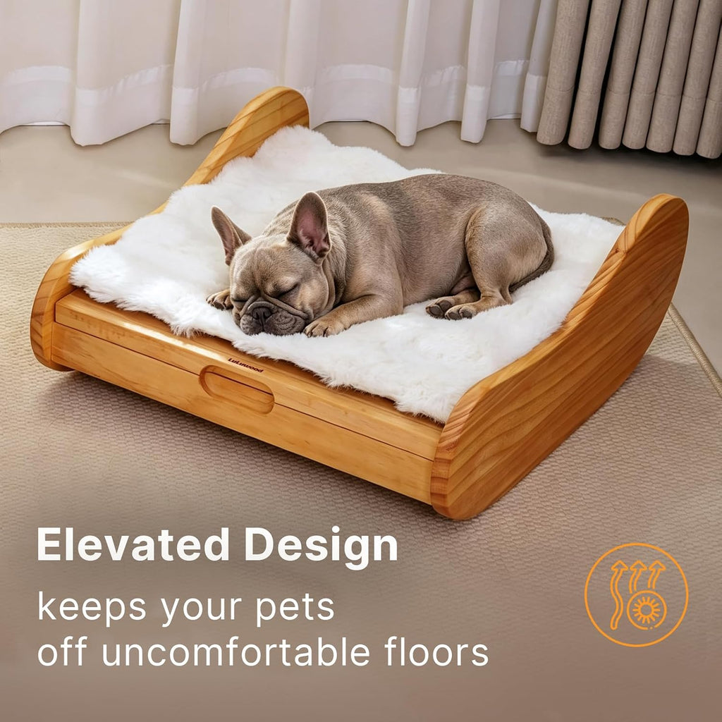 Elevated 3-in-1 Wood Dog Bed for Cats and Dogs Up to 33 lbs, All-Season