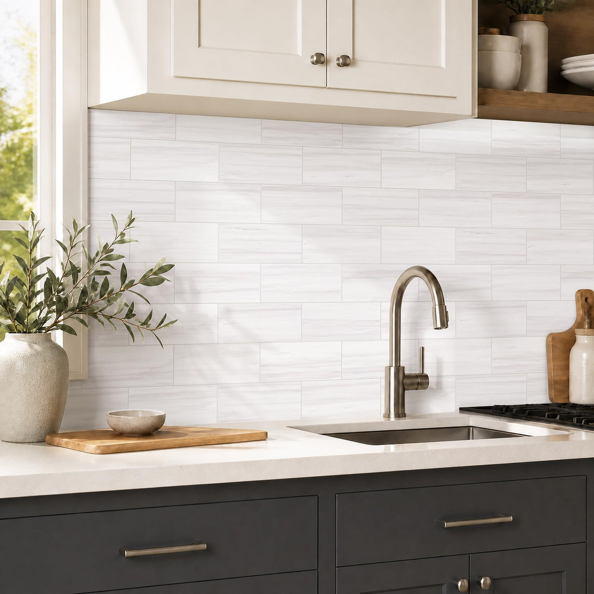 100 Pieces Peel and Stick Backsplash , 3" x 6" PVC Subway Tile 2026 Upgraded Dolomite Mist Backsplash Stick on Tile