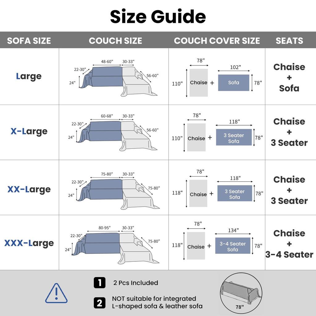 L Shaped Sectional Couch Cover 2 Piece, XXX-Large, Coffee