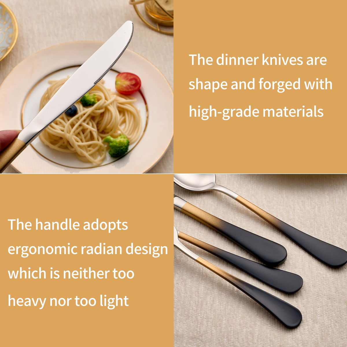 20-Piece Black Gold Silverware Set 18/0 Stainless Steel Silverware Set Black Gold Handle Cutlery Set Service for 4