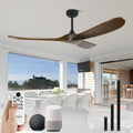 52-Inch Smart Outdoor Wood Ceiling Fan Without Lights for Covered Patios