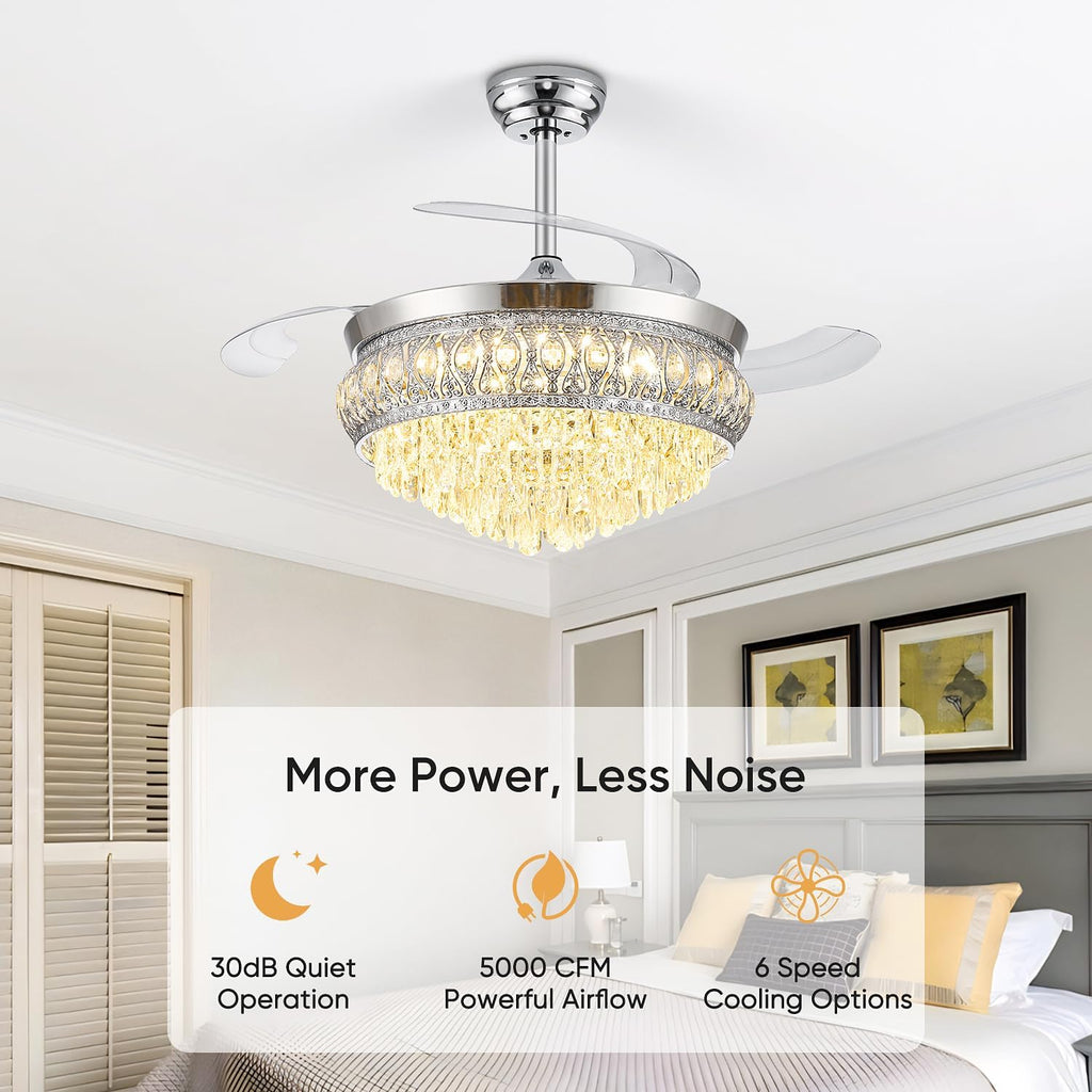 42" Crystal Retractable Ceiling Fan with Light & Remote