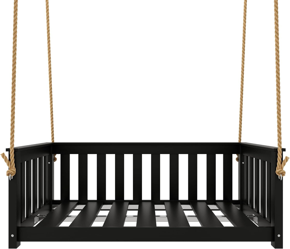 Beckett Heavy Duty Poly Daybed Swing in Black, Crib Size - Composite HDPE Porch Swing Bed Made from Recycled Plastic