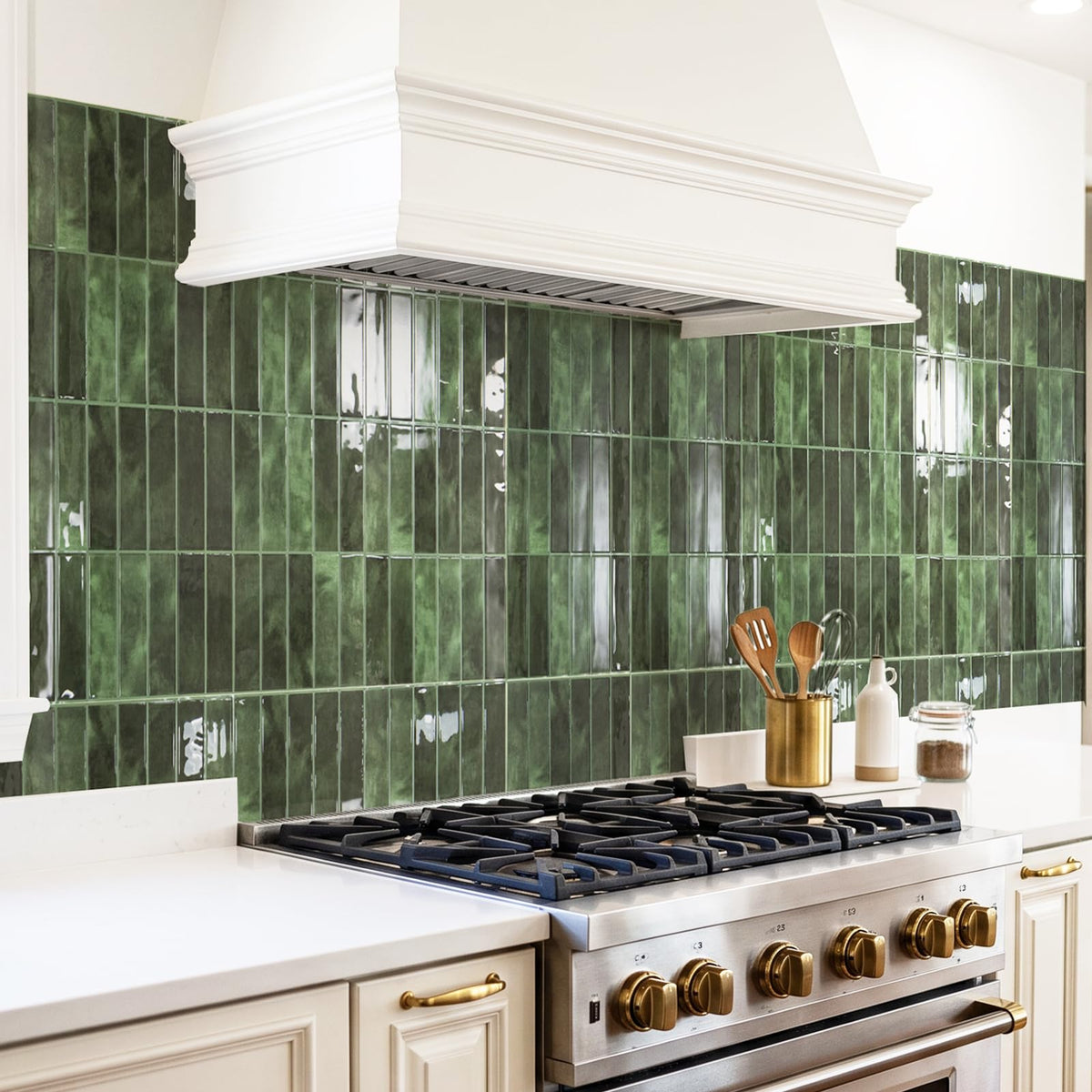 Subway Tile Peel and Stick Backsplash, 10-Pack, 11.4" x 9", Green