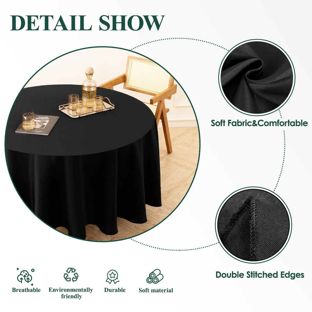 1 Pack Black Round Tablecloths 120 Inch for Dining Tables