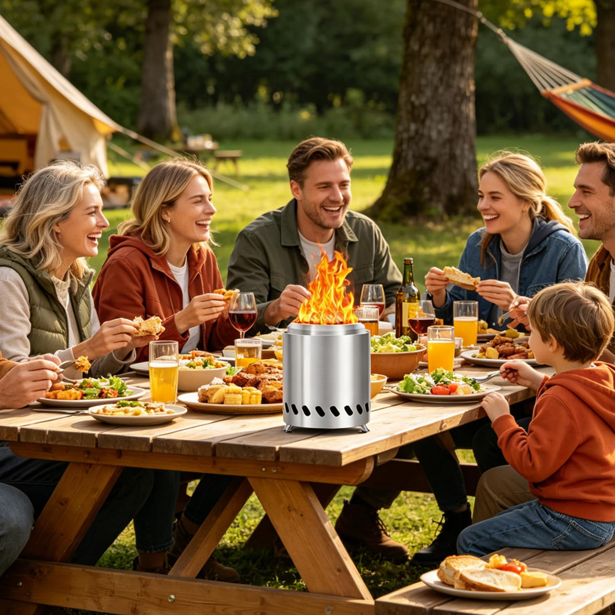 7-Inch Tabletop Smokeless Outdoor Fire Pit with Stand, Portable