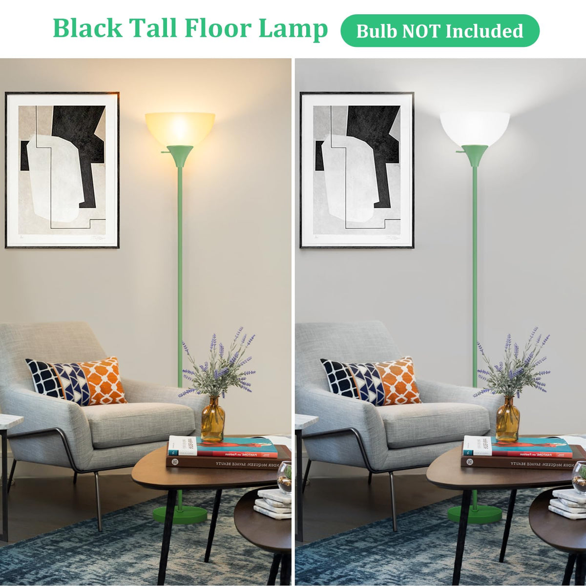 Floor Lamp, LED Standing Lamps with White Plastic Shade, Corner Floor Lights Bedroom, Rotary Switch, Bulb not