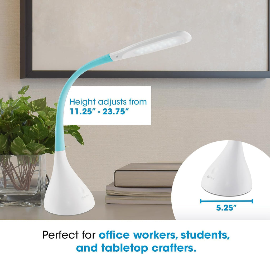 Creative Curves LED Desk Lamp with USB Port, White with Turquoise