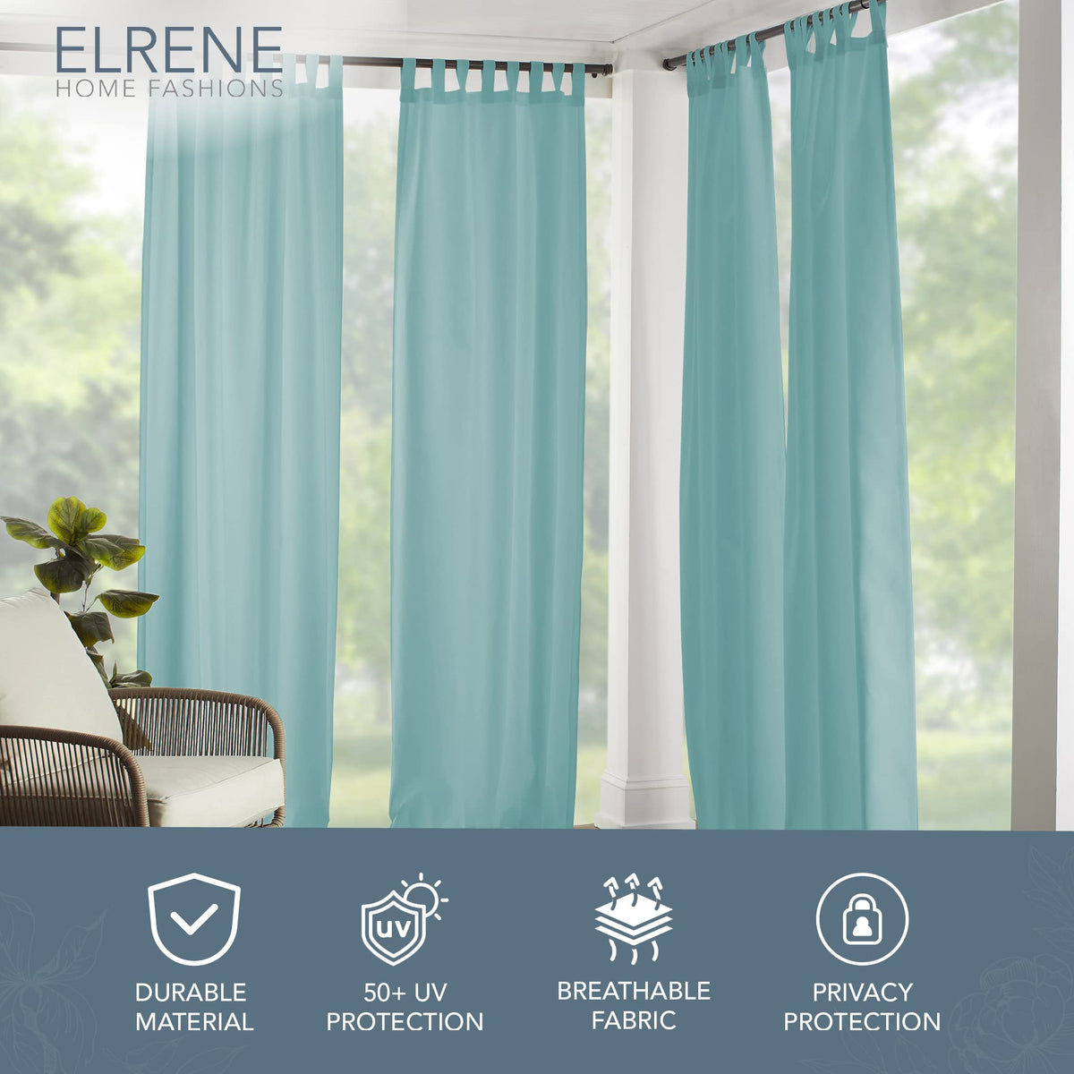 Matine Solid Tab Top Indoor/Outdoor Window Curtain, Mineral - 52" W x 108" L