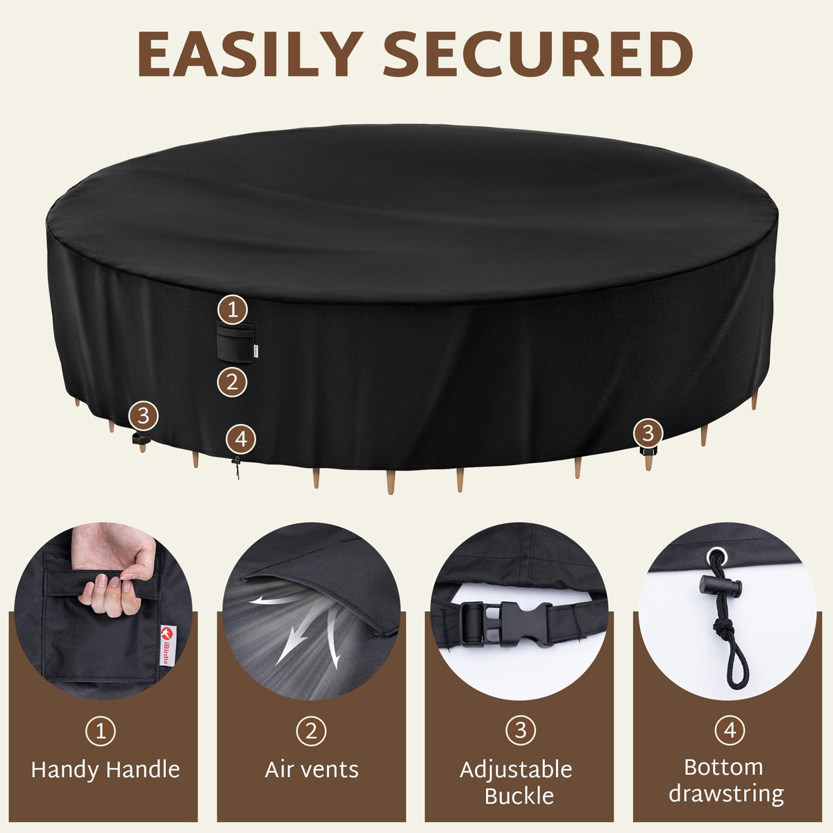 Large Outdoor Round Table Cover 120 x 34 inch 10 ft Patio Furniture