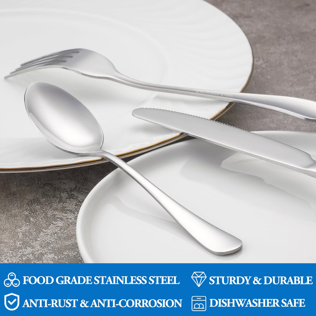 24 Pcs Forks and Spoons Silverware Set, Food Grade Stainless Steel Flatware Cutlery Set and Restaurant, Mirror