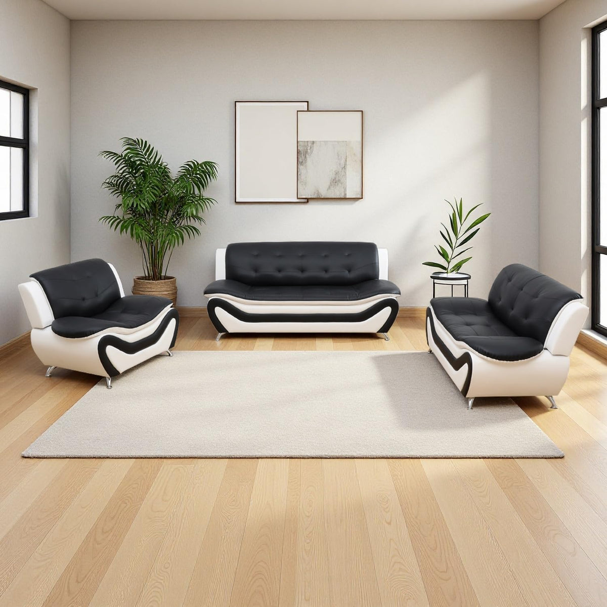 Leather Sectional Sofa Couches, Living Room Furniture Sets, 3 Pieces Modern Sofa Couch Set /Apartment/Office/Bedroom