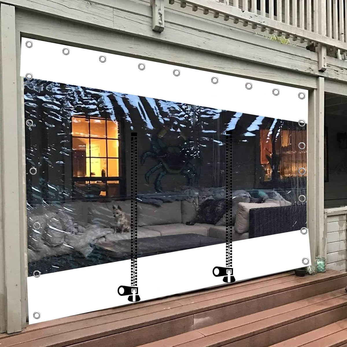 Clear Tarp Curtains With Zip Door, Waterproof Transparent Tarpaulin Side Panels for Outdoor Pergola Gazebo Porch, Pvc