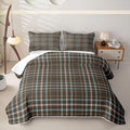 Checkered Plaid Quilt Rustic Stripes Gingham Quilt Set |Brown Blue Grid Coverlet Vintage Checkered Lodge Quilted