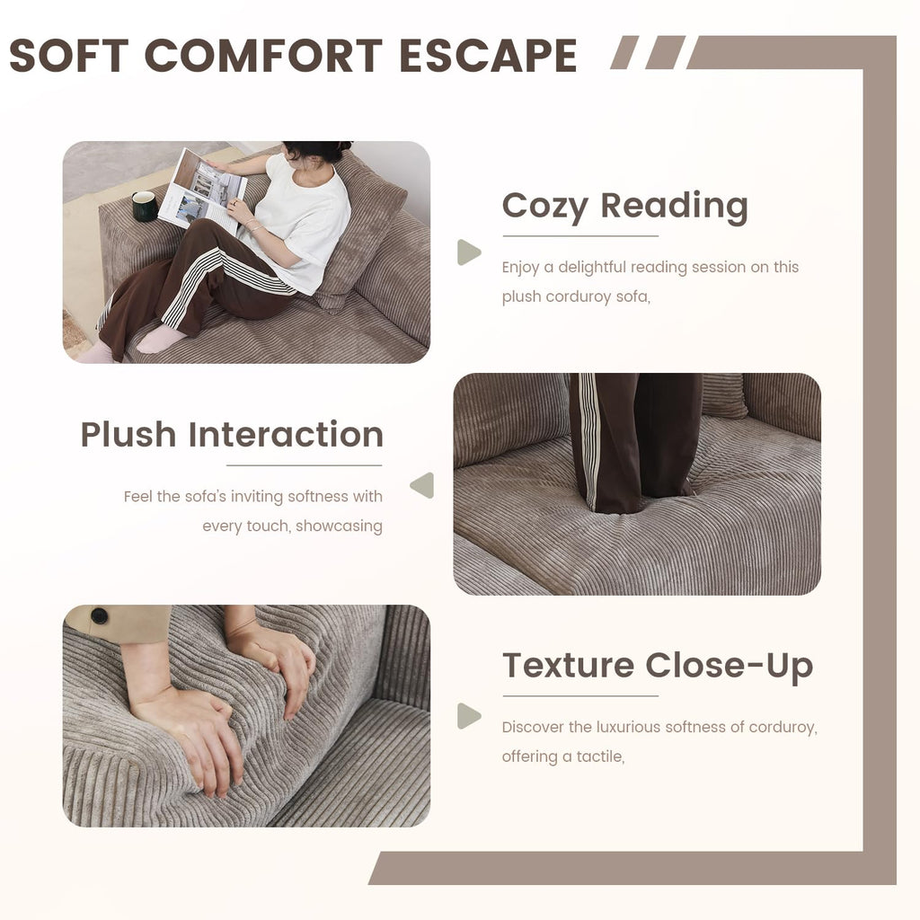 Oversized Modular Sectional Sofa with Ottomans, 5 Seater Corduroy V Shaped Reversible Corner Couch, 141.73" Convertible