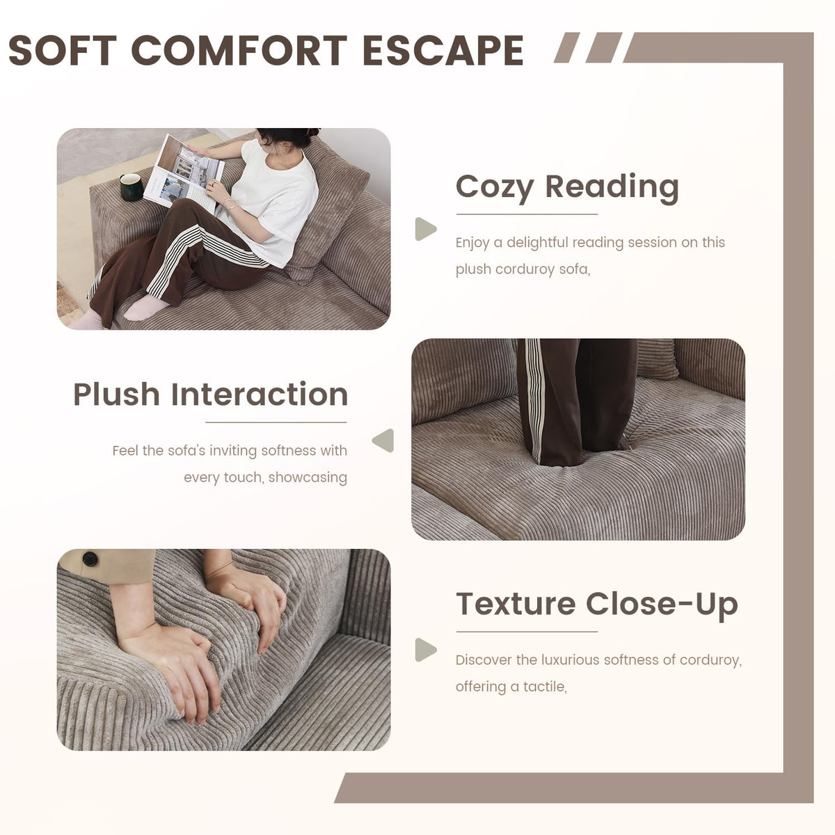 Oversized Modular Sectional Sofa with Ottomans, 5 Seater Corduroy V Shaped Reversible Corner Couch, 141.73" Convertible