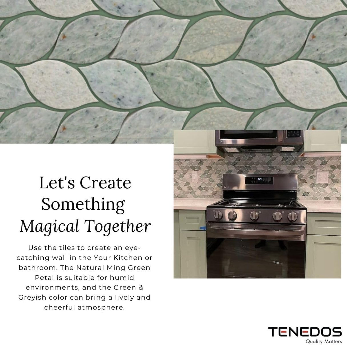 Ming Green Polished Leaf Marble Mosaic Tile - 2 Sheets