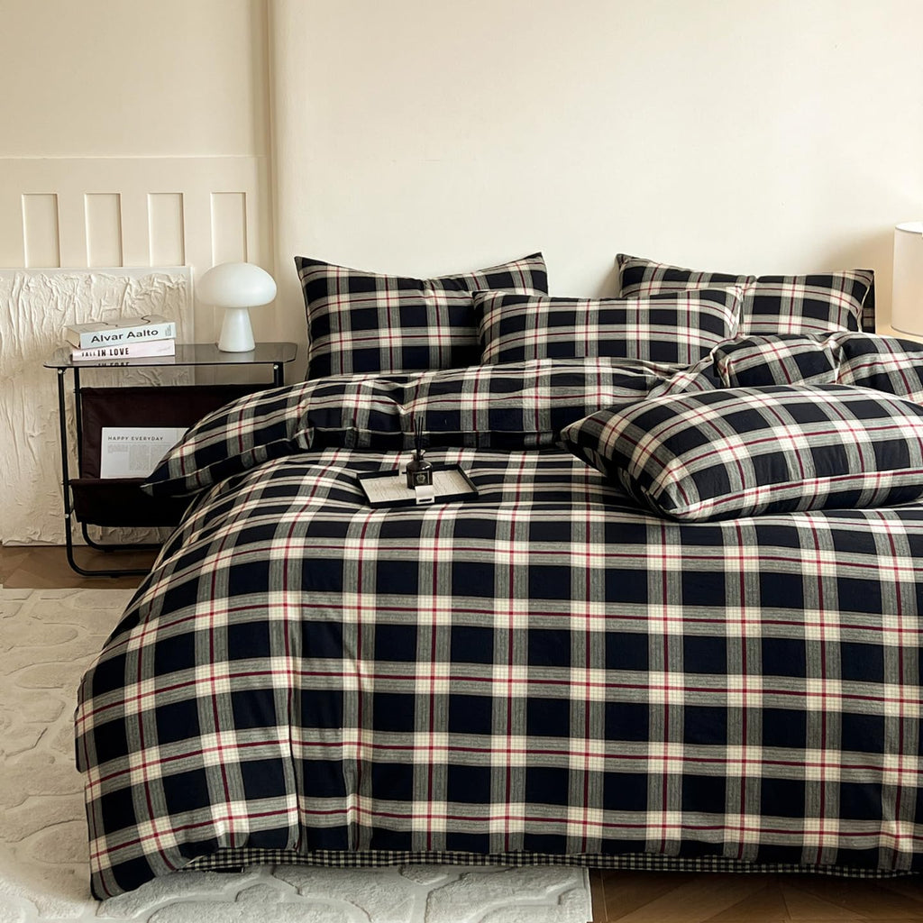 Black Buffalo Plaid Duvet Cover 100% Washed Cotton Green Red Gingham Duvet Cover Vintage Checkered Duvet