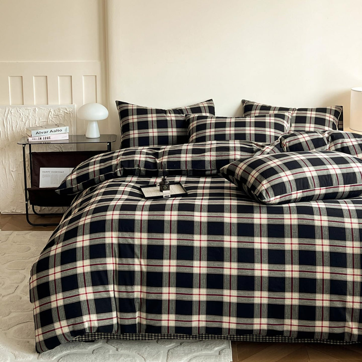 Black Buffalo Plaid Duvet Cover 100% Washed Cotton Green Red Gingham Duvet Cover Vintage Checkered Duvet