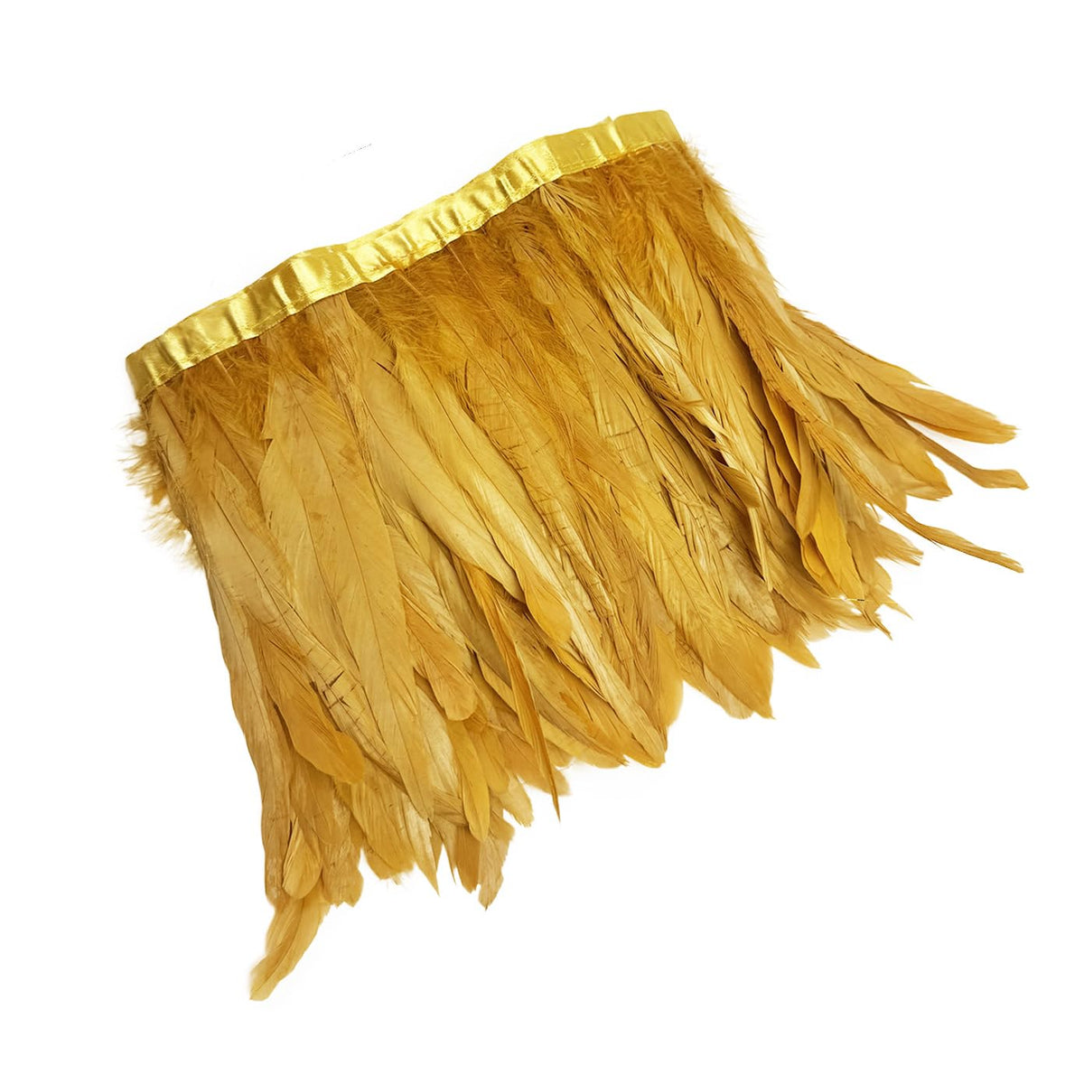 8-10" Rooster Hackle Feather Fringe Trim, Sewing Craft Feather for DIY Decorations-Gold - 2 Yards