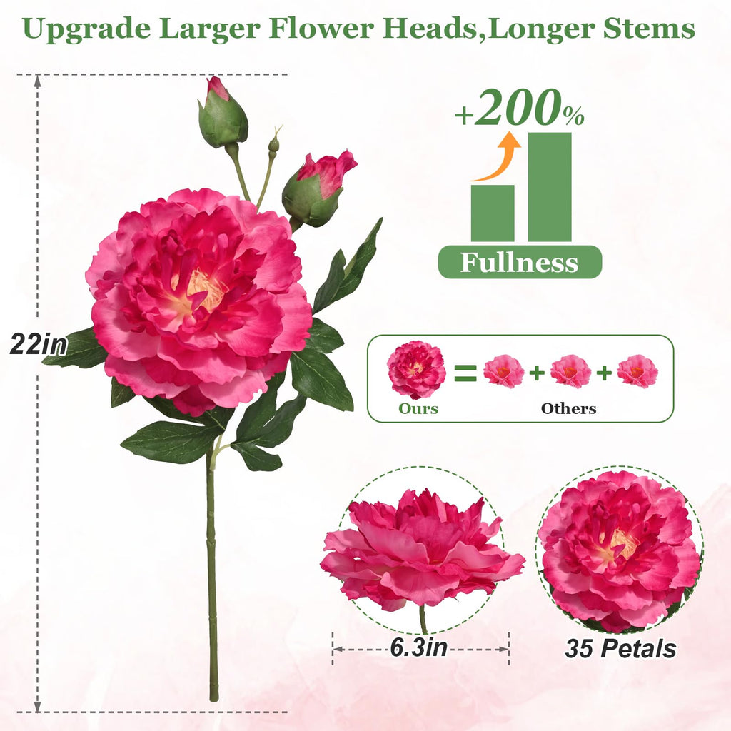 3 Bouquets Peonies Artificial with 22'' Long Stems, Latex Real Touch Faux Peony, Fake Peonies Bouquet for Table