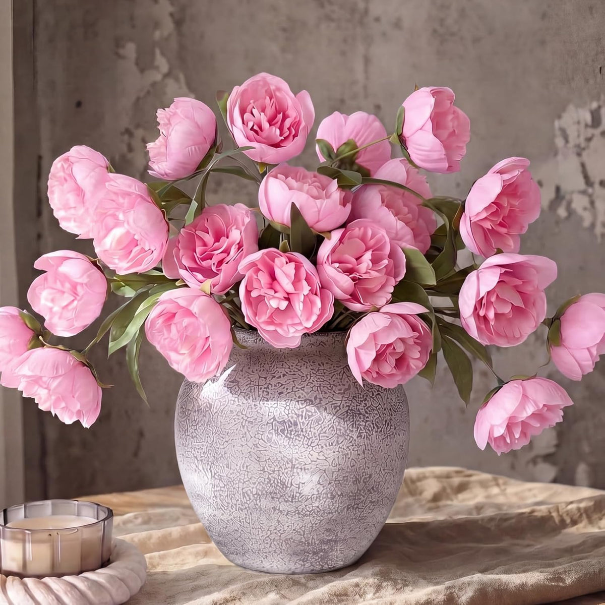 Artificial Peony Flowers, 27" Peony Branches for Vase,Light Pink - Set of 8