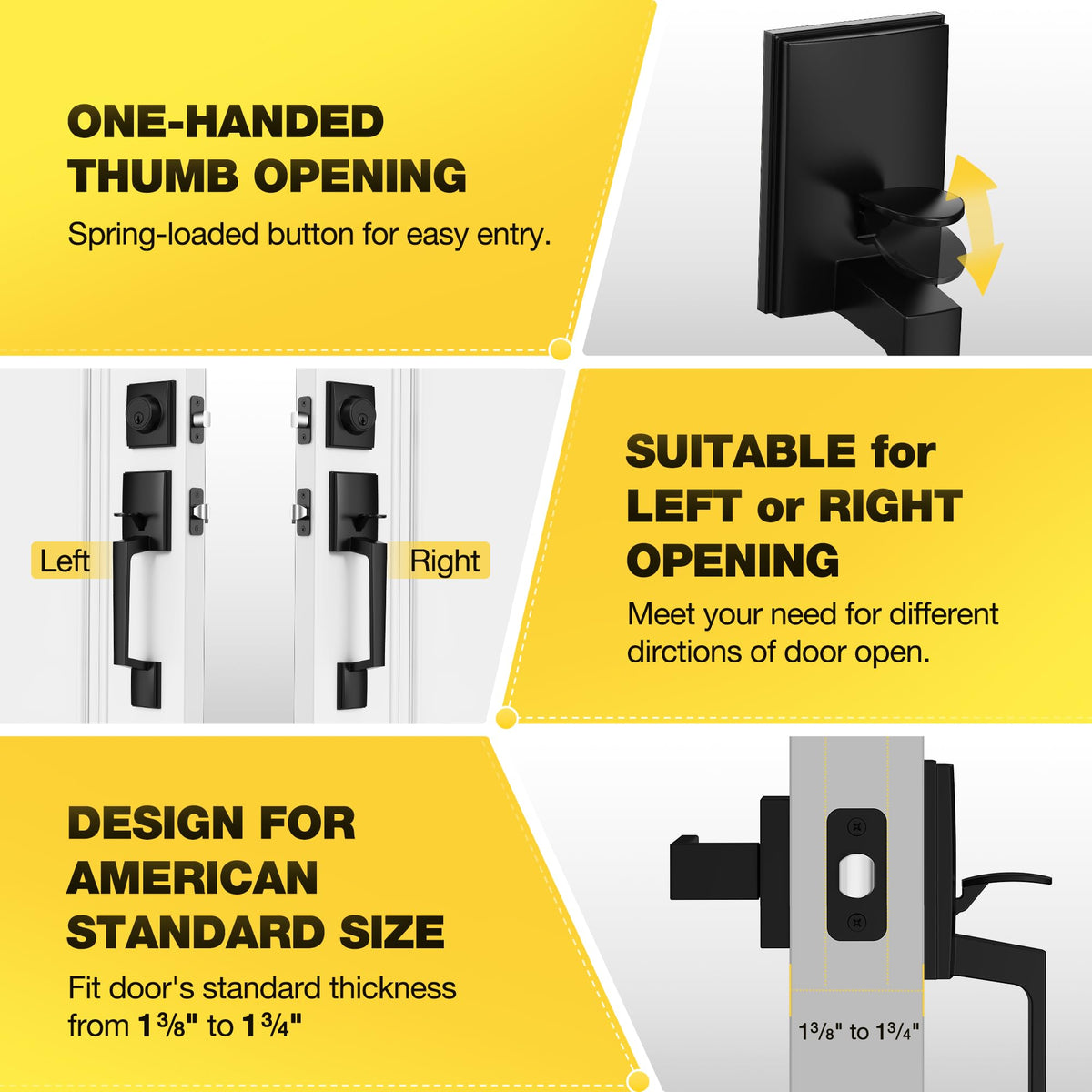 Front Door Handle and Deadbolt Lock Set, Matte Black