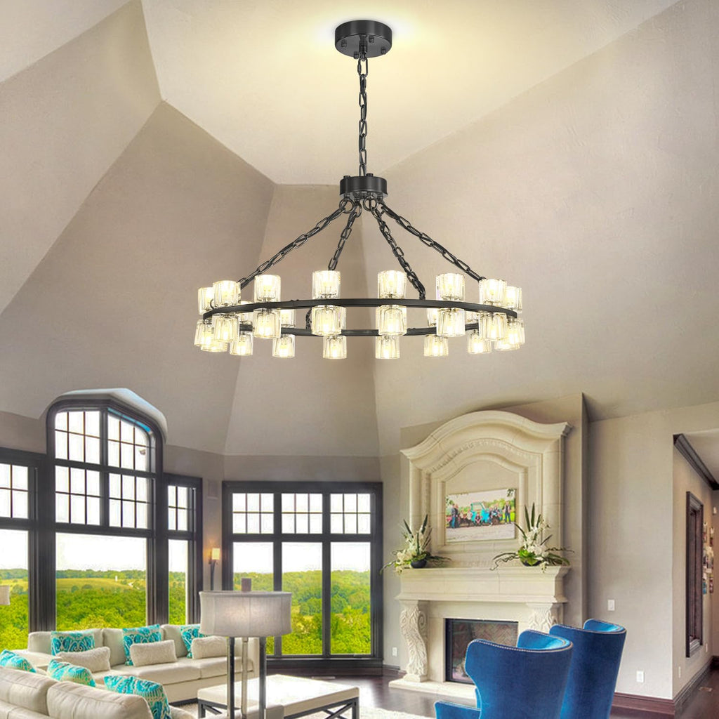 32" 32-Light Black Wagon Wheel Chandelier