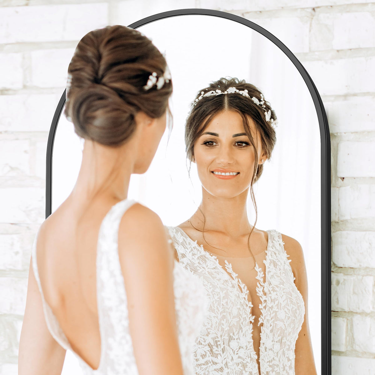 64"x21.5" Arched Full Length Mirror with Stand, Body Mirror