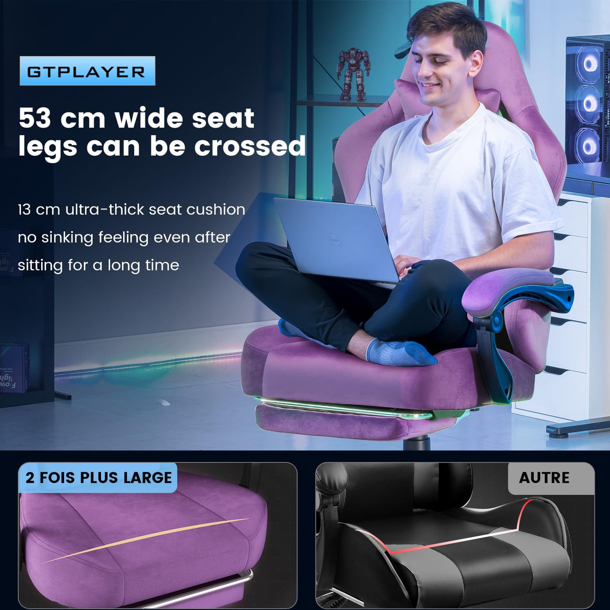 Big and Tall Gaming Chair 400lbs Heavy Duty Office Chair with FootRest, High Back Pocket Spring Ergonomic Computer